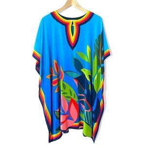 Trina Turk Theodora Leaf Print Silk Caftan Dress